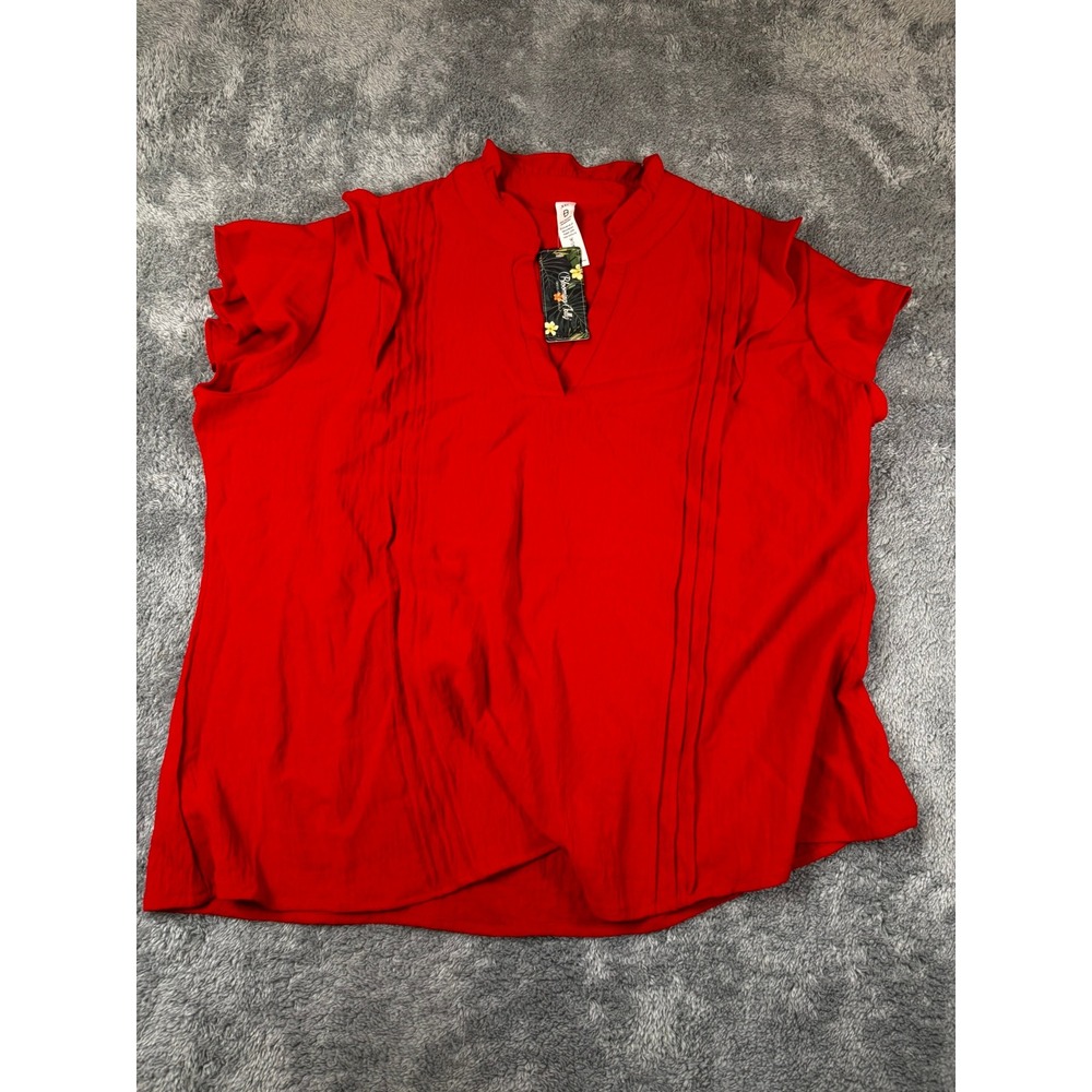 Blooming Jelly Red Ruffle Short Sleeve Pintuck Blouse XXL NEW